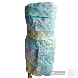 Victoria Pappas Blue Green Gingham Strapless Dress Size 2